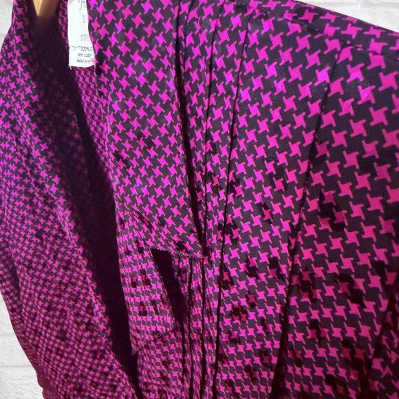 Vintage 80s Francesca of Damon for Starington 100% Silk Blouse Magenta & Blk Sz6 - Picture 5 of 9